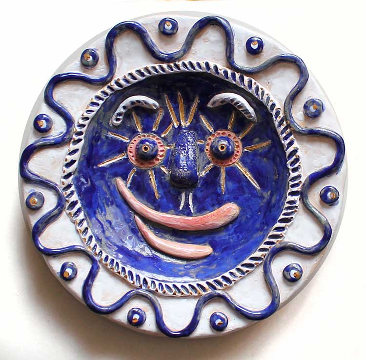 Modré slunce - keramický talíř