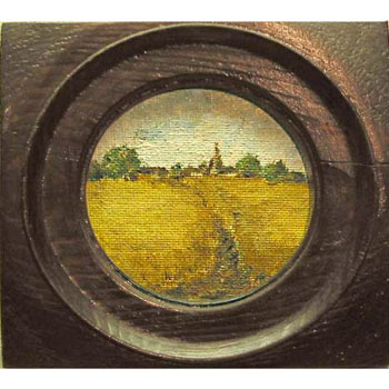 Polní cesta. Olej na plátně, rok 1975, průměr 12 cm