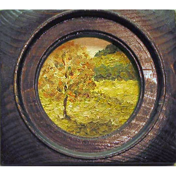 Rozkvetlý strom - olej na plátně, rok 1975, průměr 12 cm