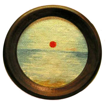 Slunce nad mořem - olej na plátně, rok 1986, průměr 10 cm