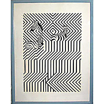 Zebry - tuš na kartonu, r. 1973, tuš na papíře, formát A3