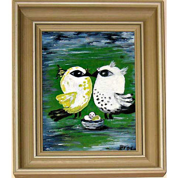 Cukráčci - rok 2001, akryl na překližce, 18 x 25 cm