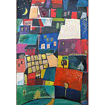 Domy - rok 2008, akryl na překližce, 30 x 45 cm